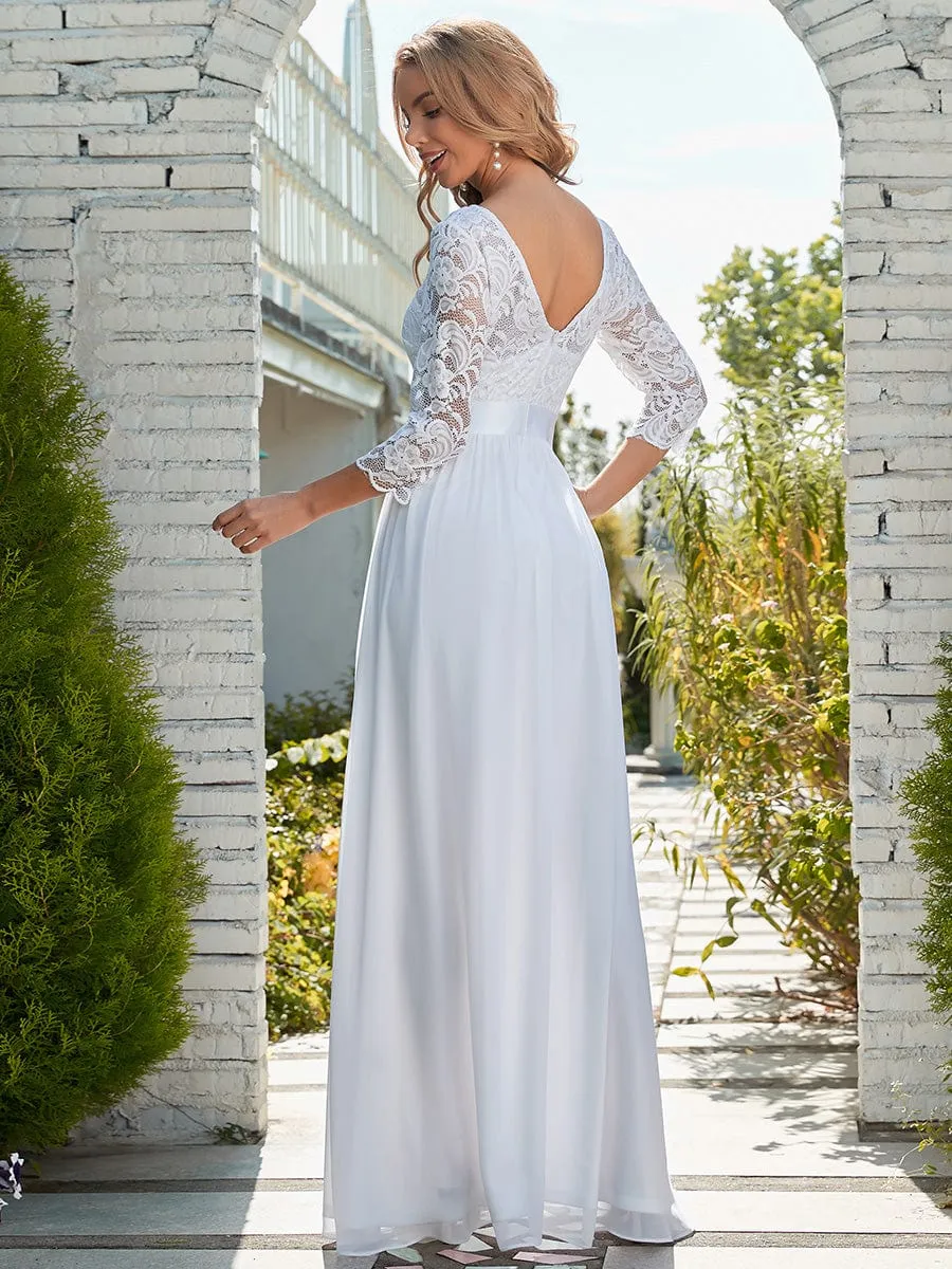 Custom Size See-Through Maxi Lace Evening Dress with Half Sleeve