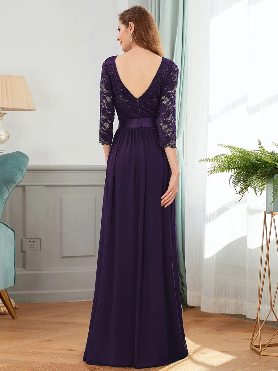 Custom Size See-Through Maxi Lace Evening Dress with Half Sleeve