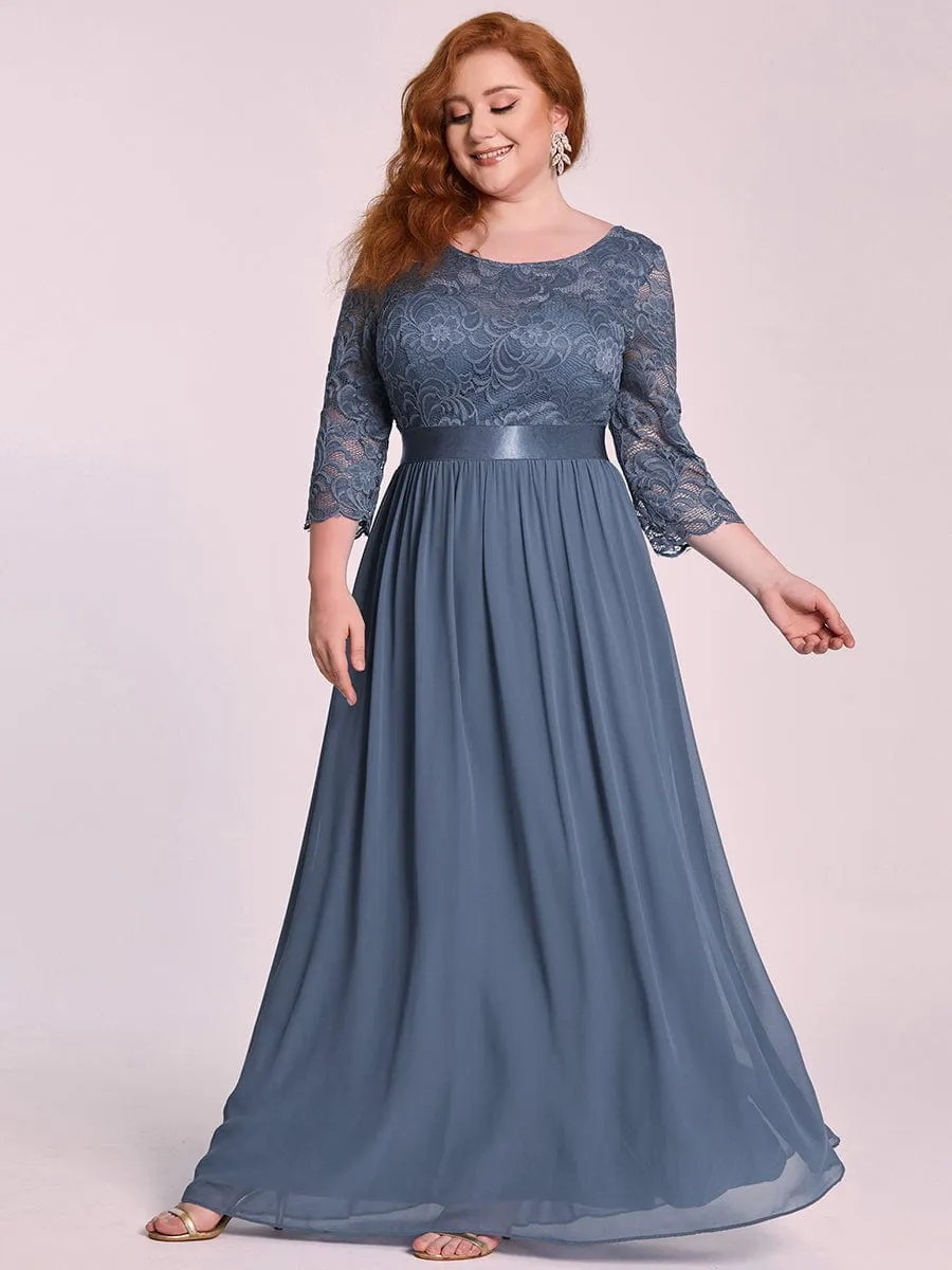 Custom Size See-Through Maxi Lace Evening Dress with Half Sleeve