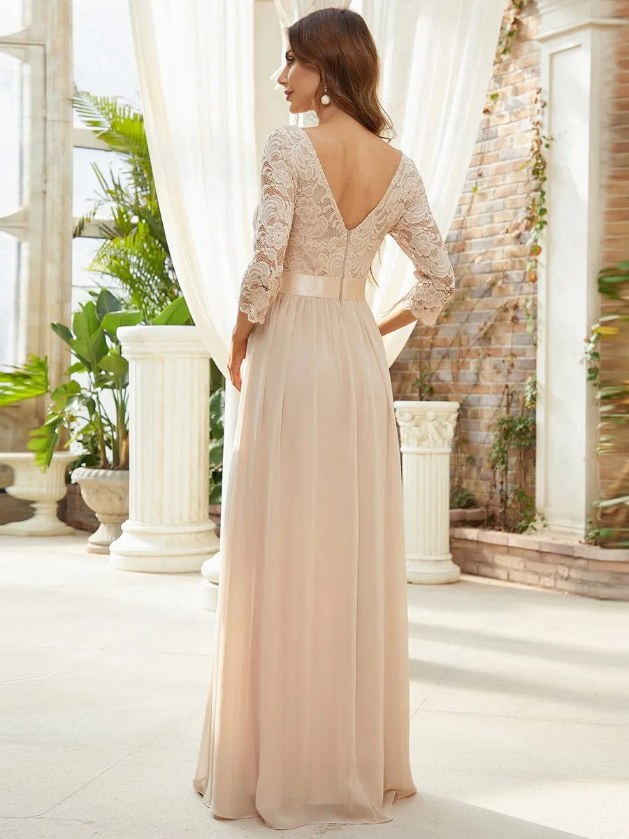 Custom Size See-Through Maxi Lace Evening Dress with Half Sleeve