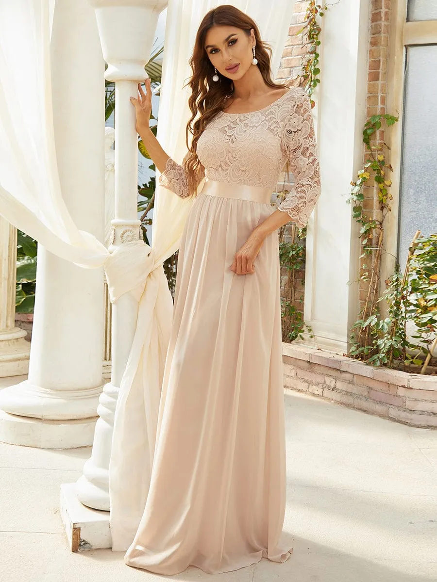Custom Size See-Through Maxi Lace Evening Dress with Half Sleeve