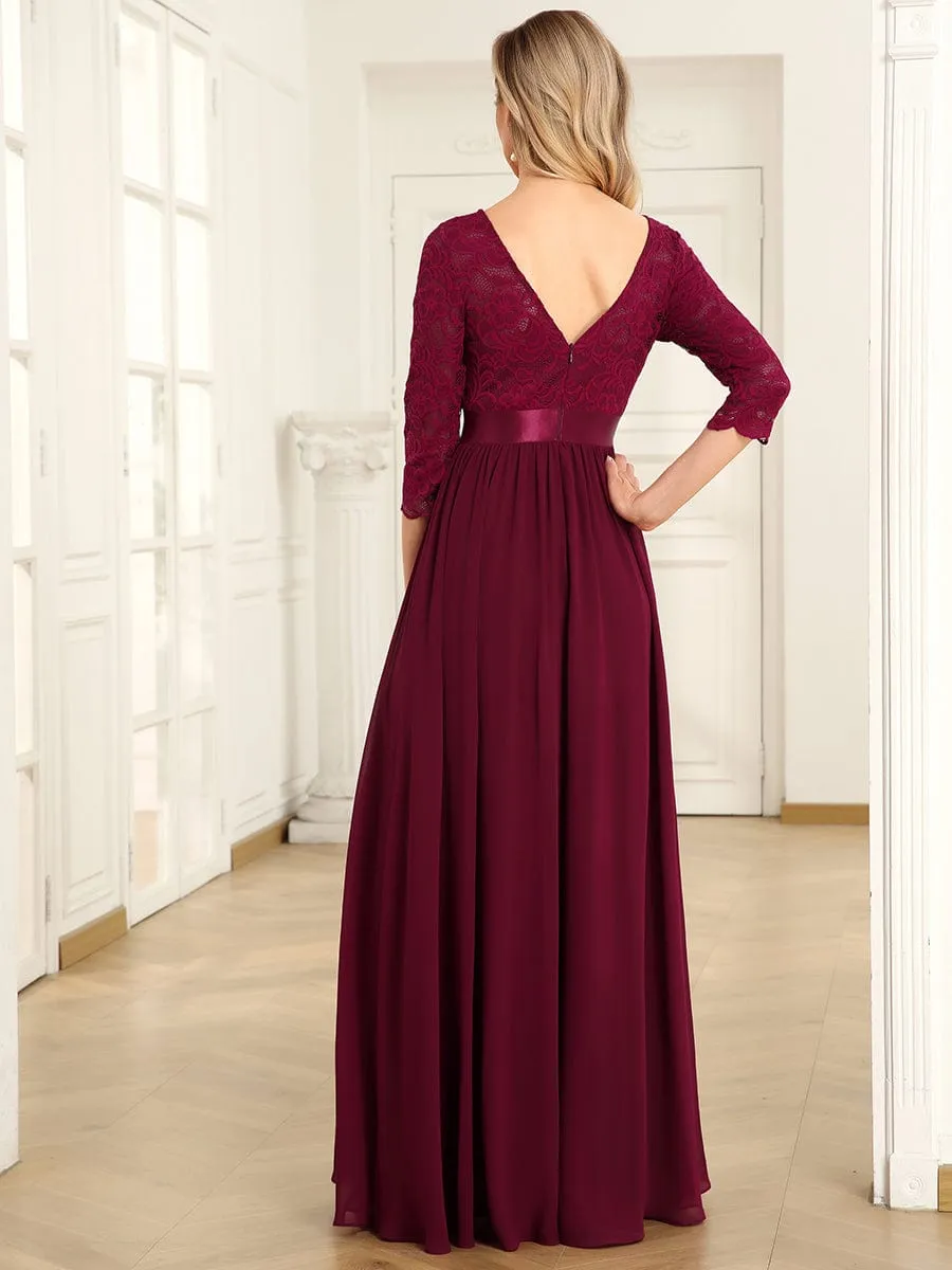 Custom Size See-Through Maxi Lace Evening Dress with Half Sleeve