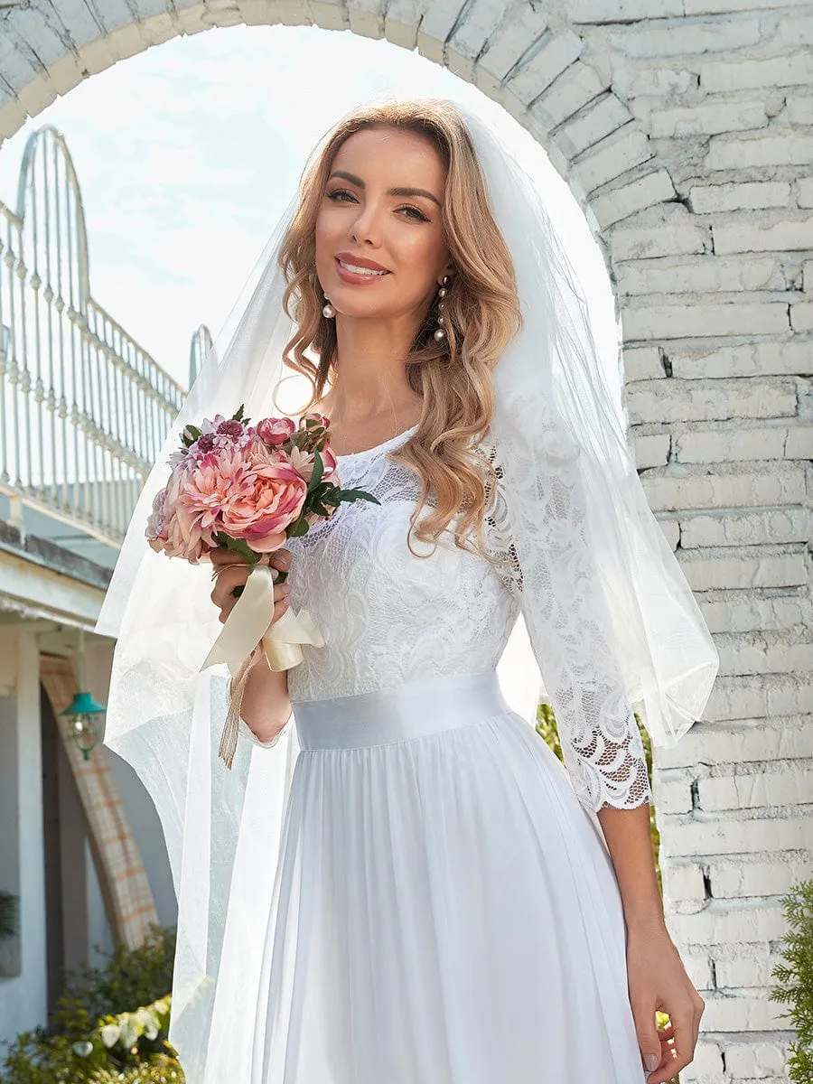 Custom Size See-Through Maxi Lace Evening Dress with Half Sleeve