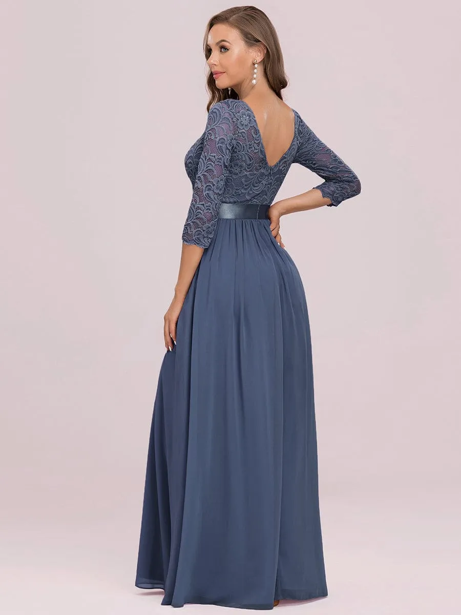 Custom Size See-Through Maxi Lace Evening Dress with Half Sleeve