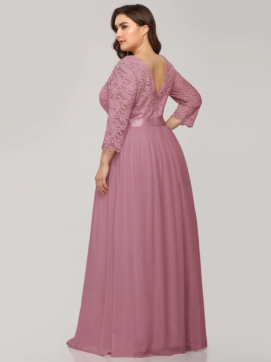 Custom Size See-Through Maxi Lace Evening Dress with Half Sleeve