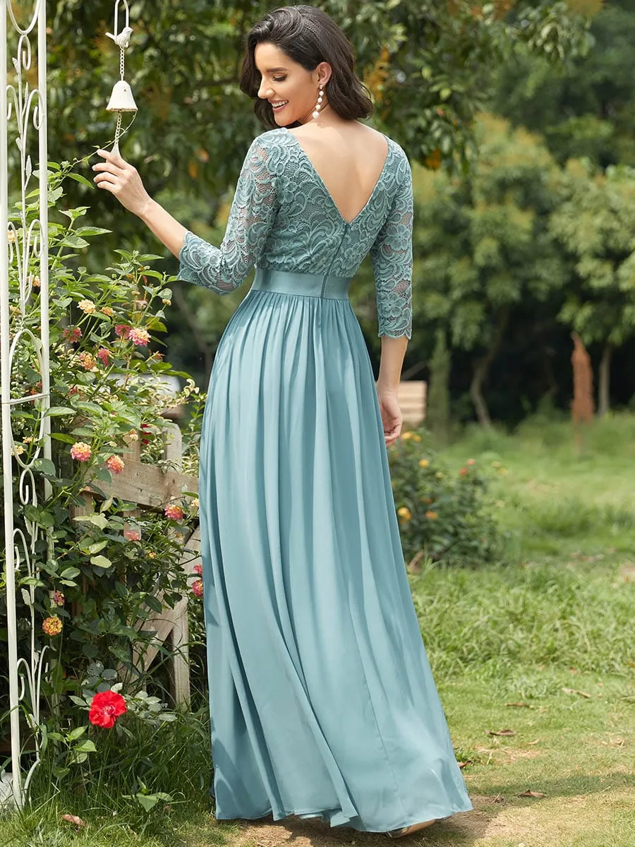 Custom Size See-Through Maxi Lace Evening Dress with Half Sleeve