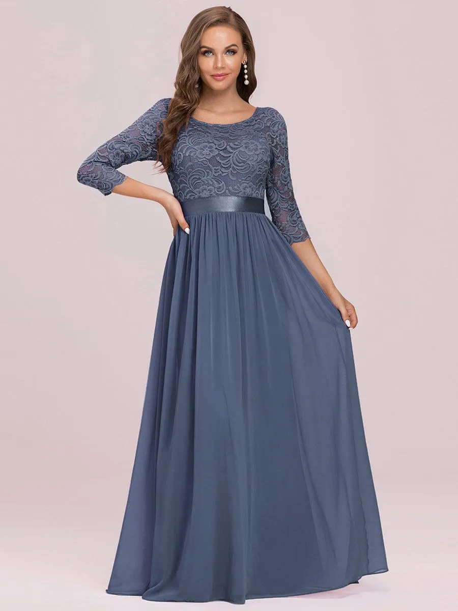 Custom Size See-Through Maxi Lace Evening Dress with Half Sleeve