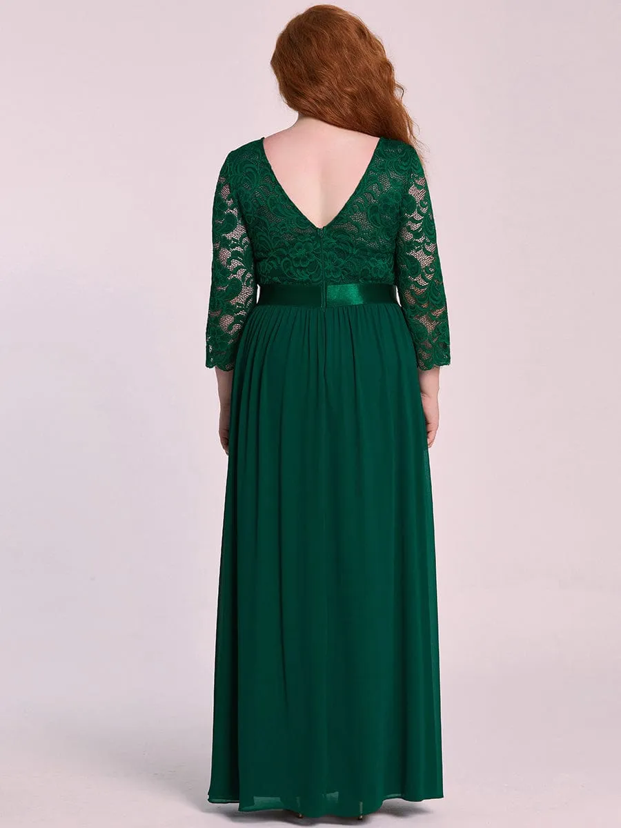 Custom Size See-Through Maxi Lace Evening Dress with Half Sleeve