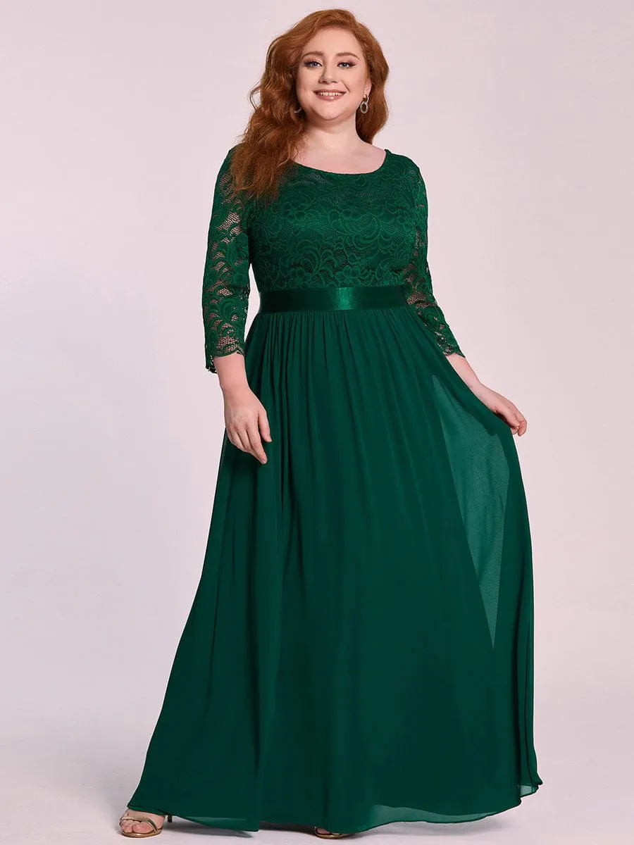 Custom Size See-Through Maxi Lace Evening Dress with Half Sleeve