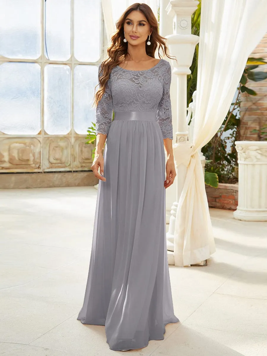 Custom Size See-Through Maxi Lace Evening Dress with Half Sleeve