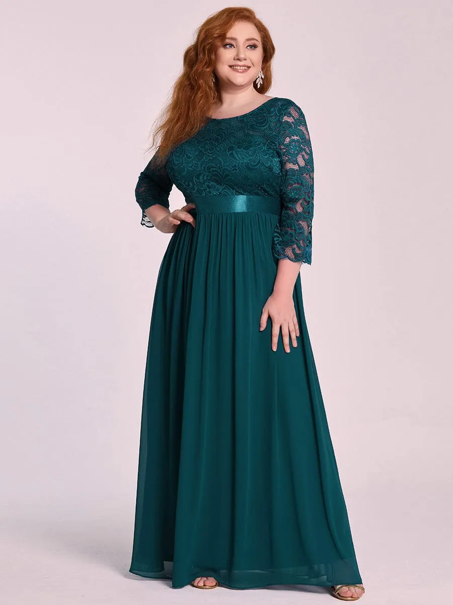Custom Size See-Through Maxi Lace Evening Dress with Half Sleeve