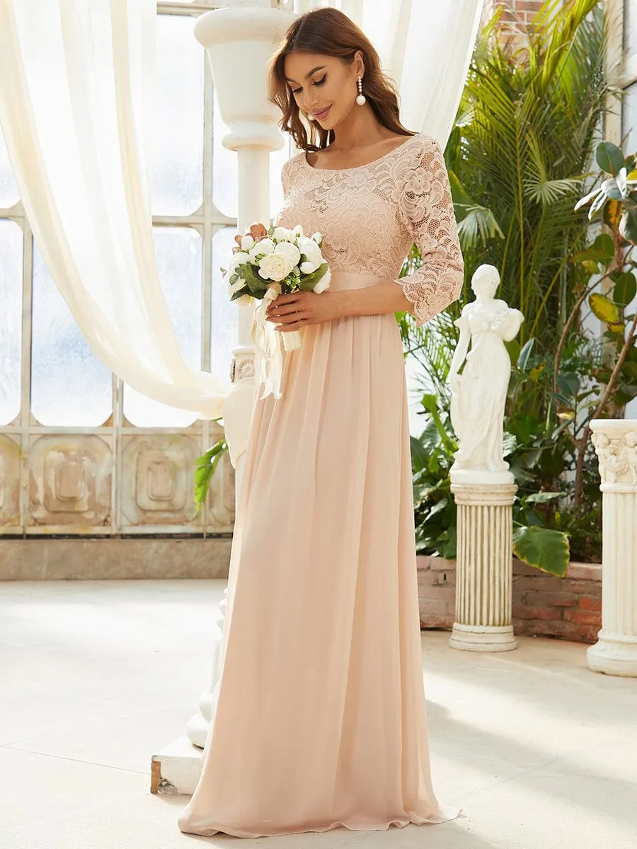 Custom Size See-Through Maxi Lace Evening Dress with Half Sleeve