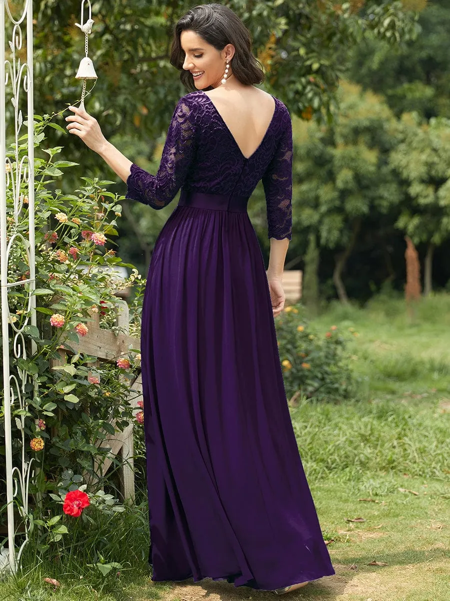 Custom Size See-Through Maxi Lace Evening Dress with Half Sleeve