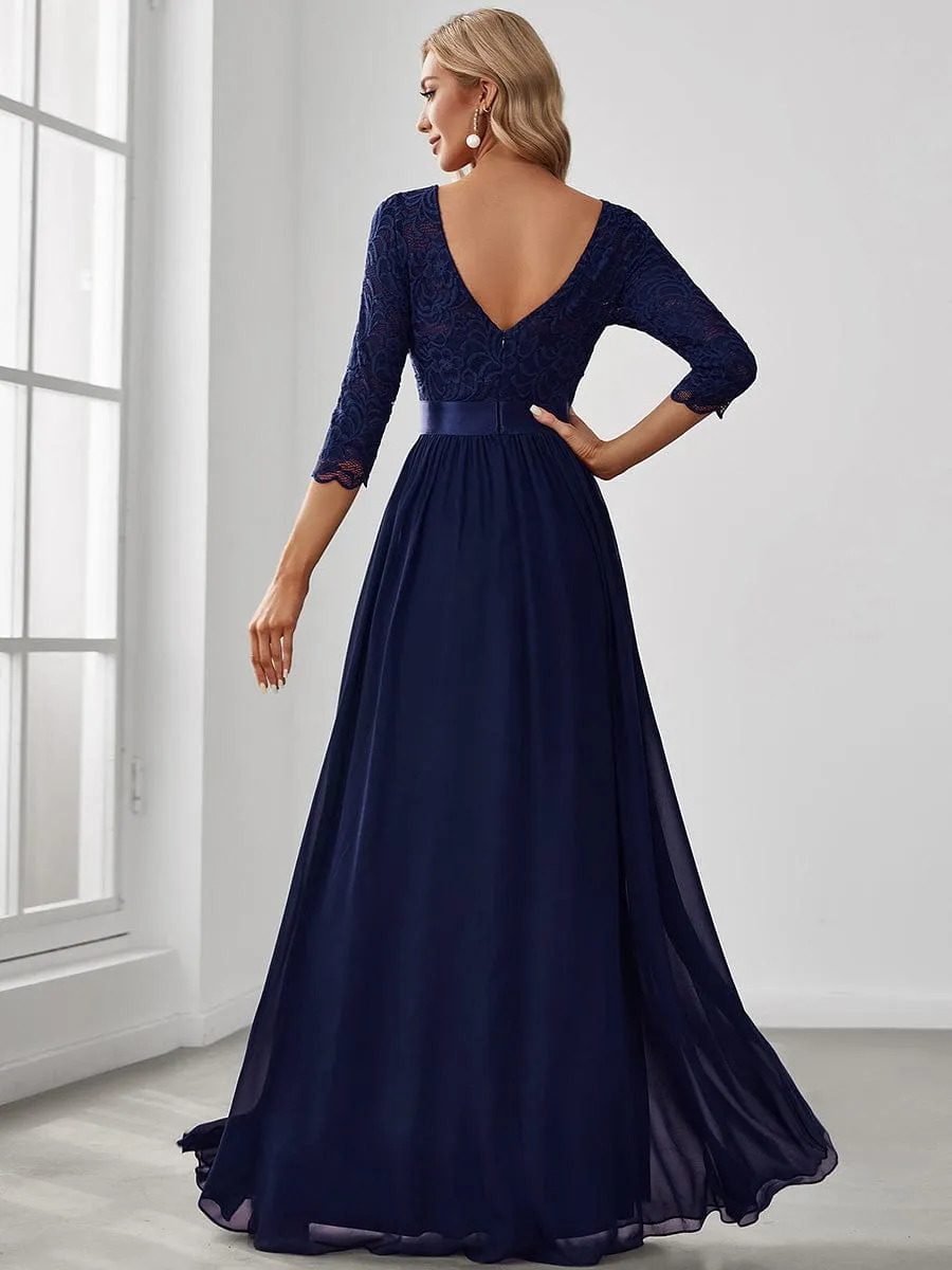 Custom Size See-Through Maxi Lace Evening Dress with Half Sleeve