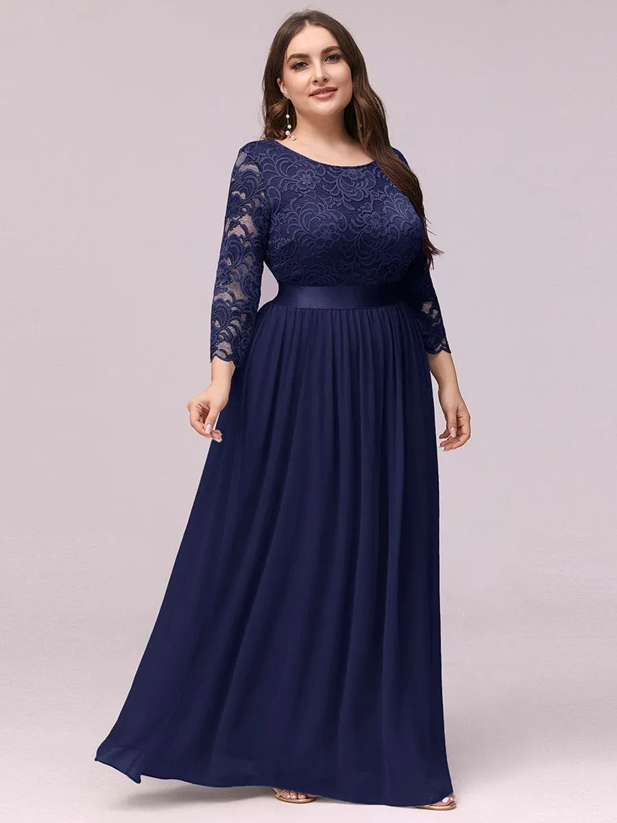 Custom Size See-Through Maxi Lace Evening Dress with Half Sleeve