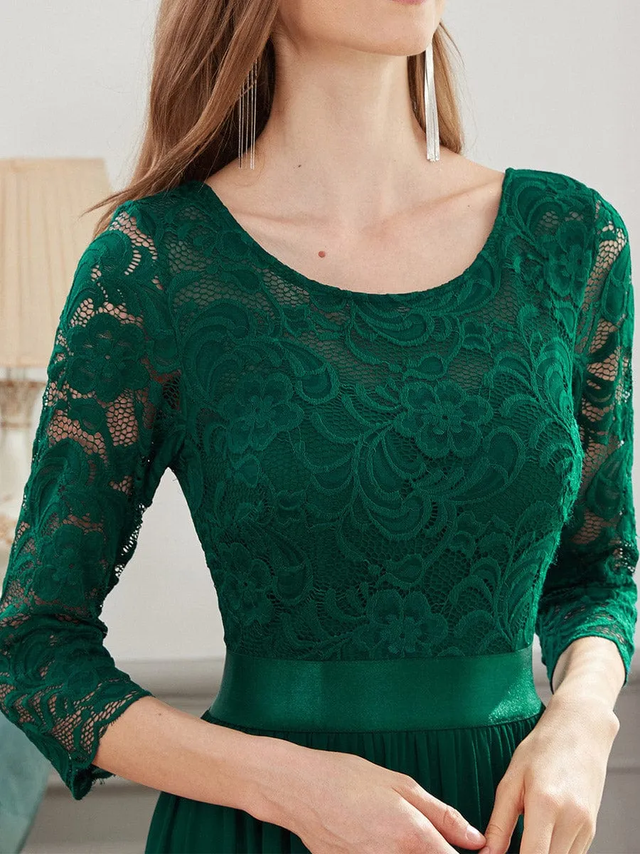 Custom Size See-Through Maxi Lace Evening Dress with Half Sleeve