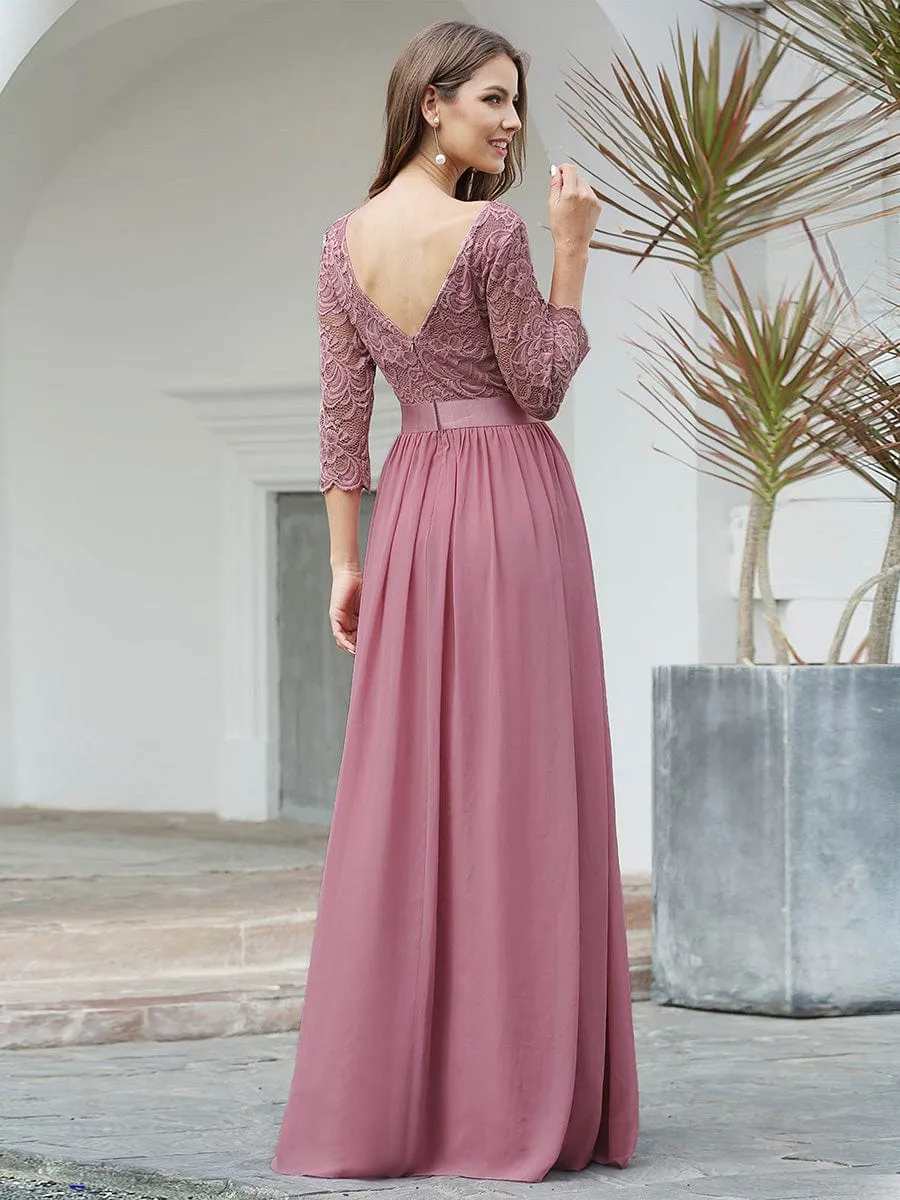 Custom Size See-Through Maxi Lace Evening Dress with Half Sleeve