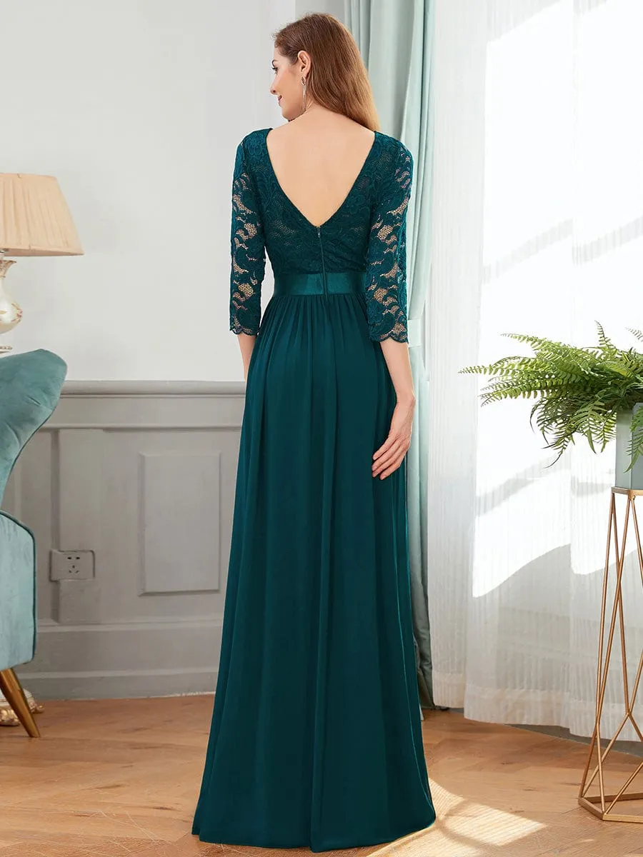 Custom Size See-Through Maxi Lace Evening Dress with Half Sleeve
