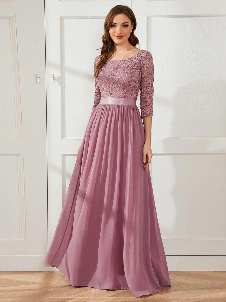 Custom Size See-Through Maxi Lace Evening Dress with Half Sleeve