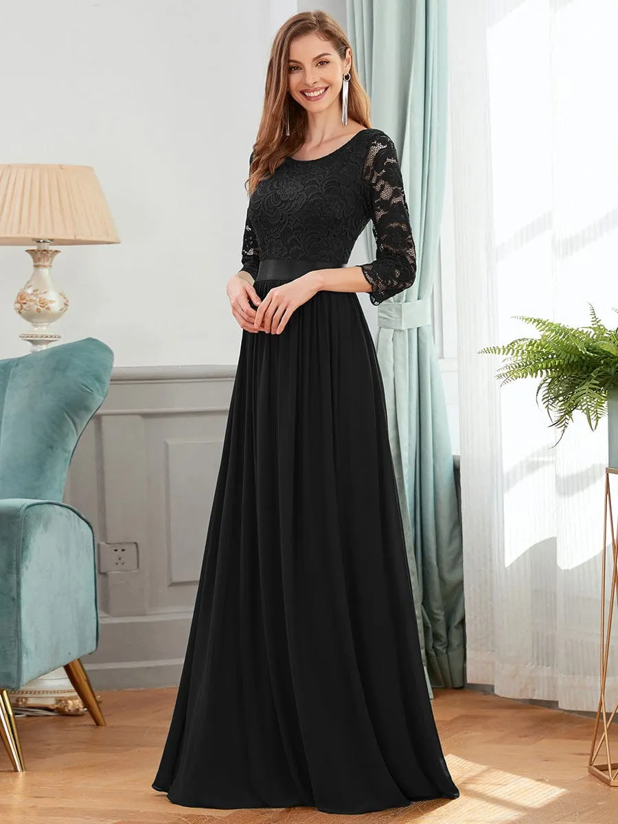 Custom Size See-Through Maxi Lace Evening Dress with Half Sleeve