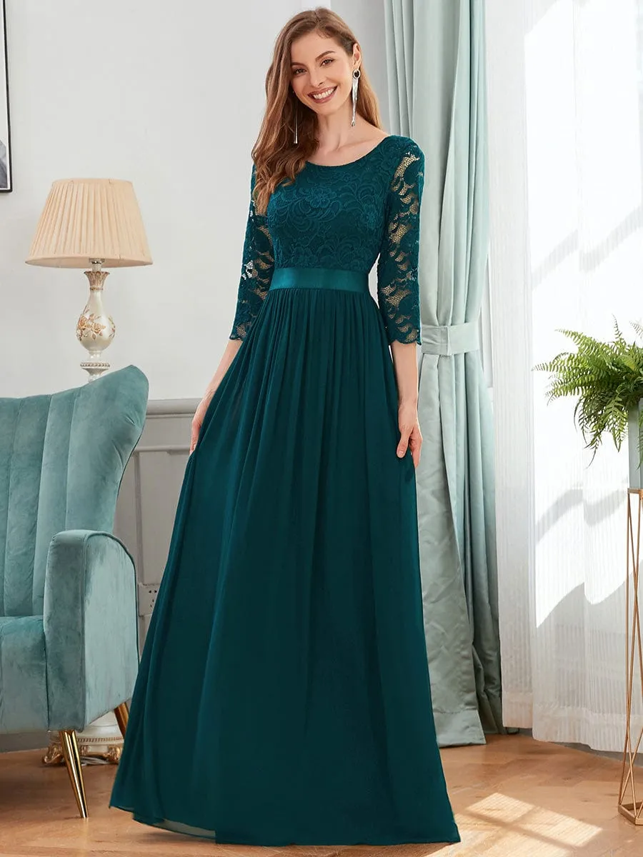 Custom Size See-Through Maxi Lace Evening Dress with Half Sleeve