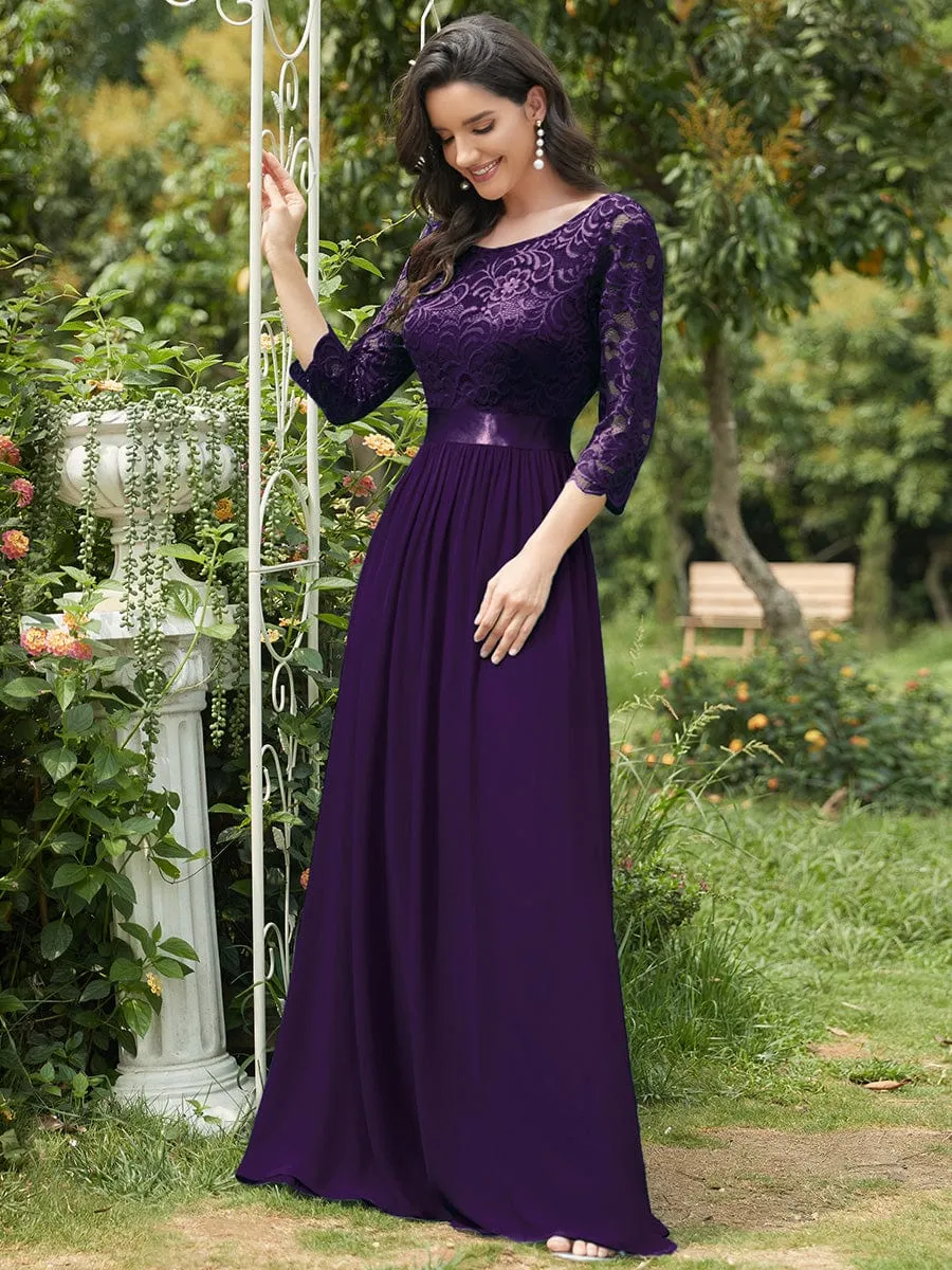 Custom Size See-Through Maxi Lace Evening Dress with Half Sleeve