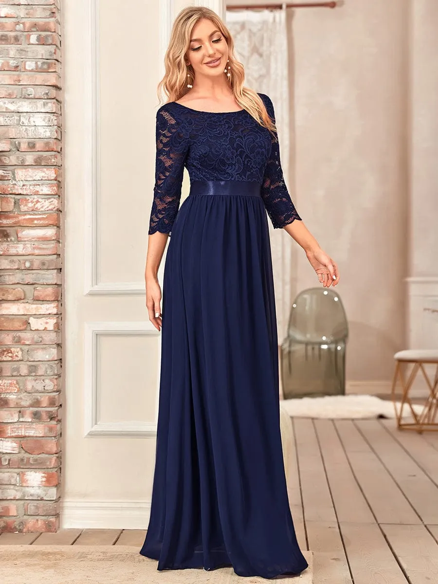 Custom Size See-Through Maxi Lace Evening Dress with Half Sleeve