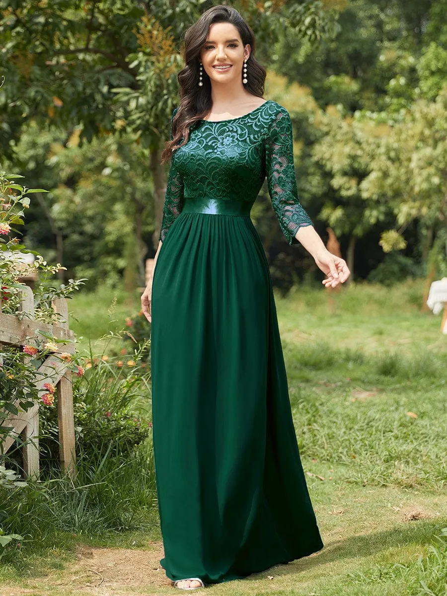 Custom Size See-Through Maxi Lace Evening Dress with Half Sleeve