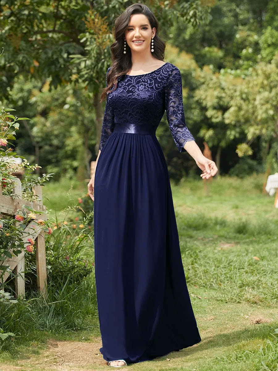 Custom Size See-Through Maxi Lace Evening Dress with Half Sleeve