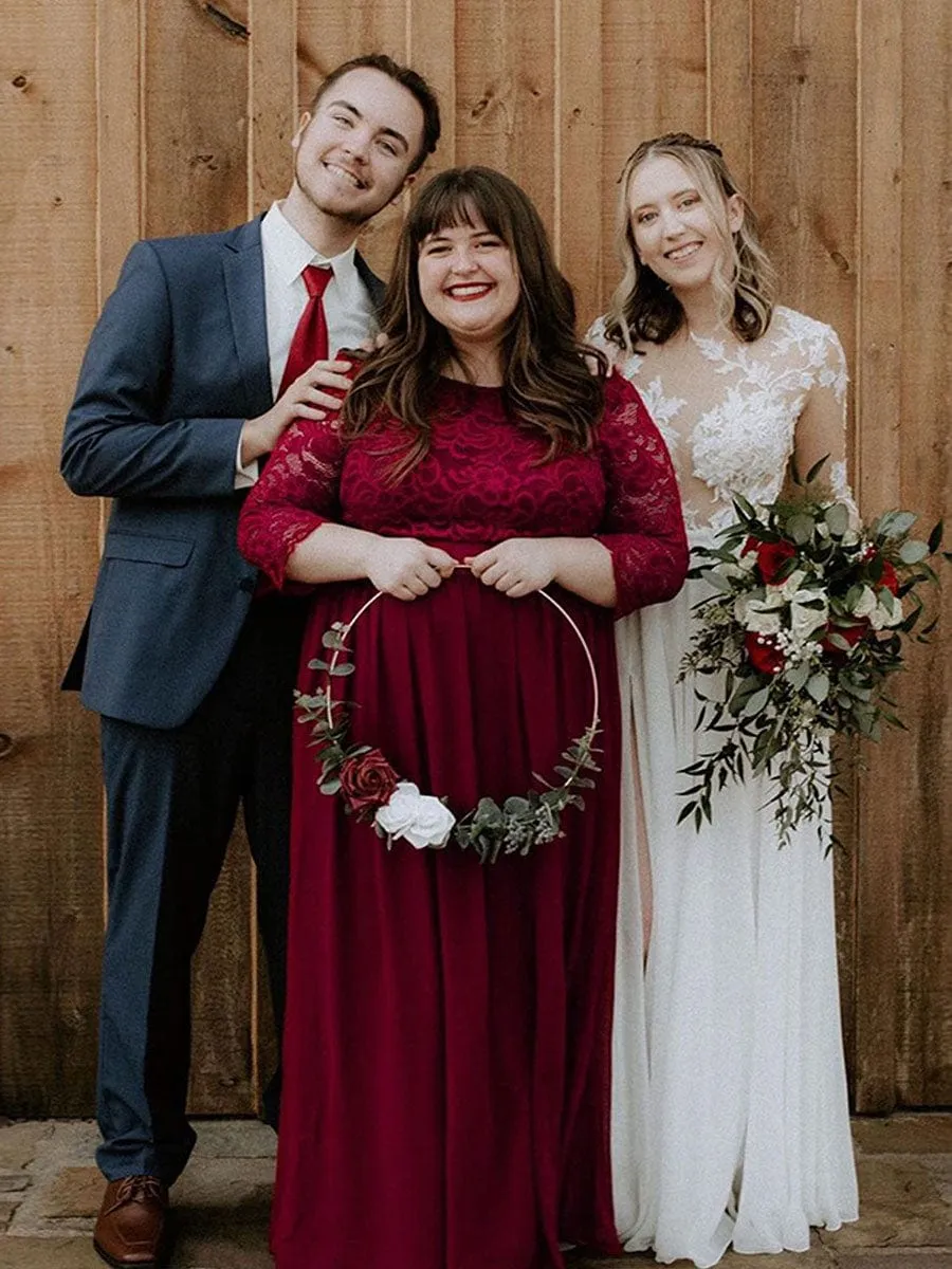 Custom Size See-Through Maxi Lace Evening Dress with Half Sleeve