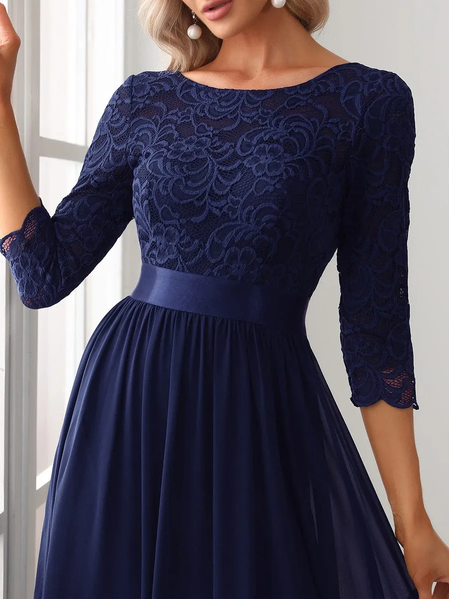 Custom Size See-Through Maxi Lace Evening Dress with Half Sleeve