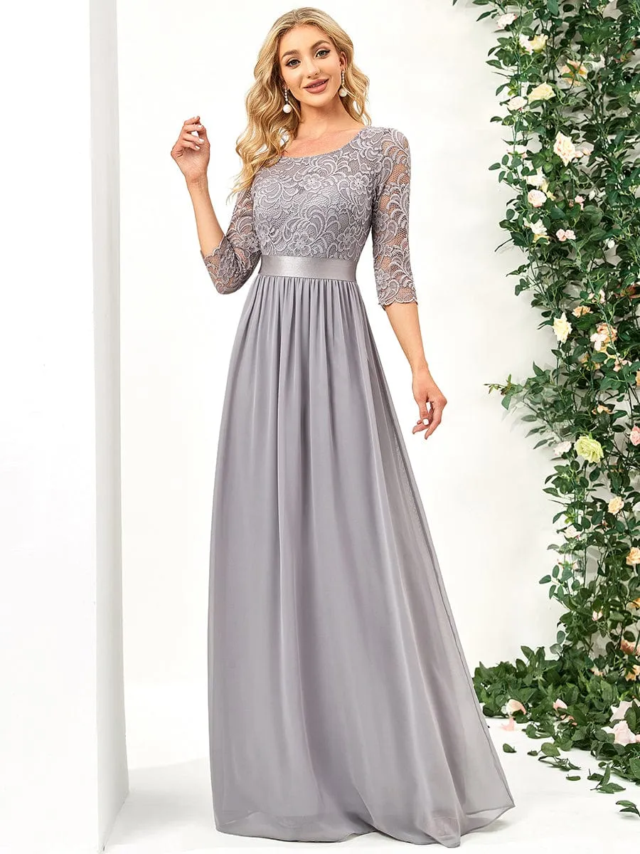 Custom Size See-Through Maxi Lace Evening Dress with Half Sleeve
