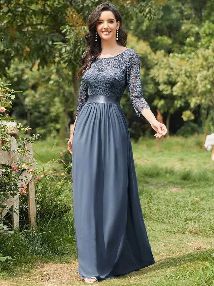 Custom Size See-Through Maxi Lace Evening Dress with Half Sleeve