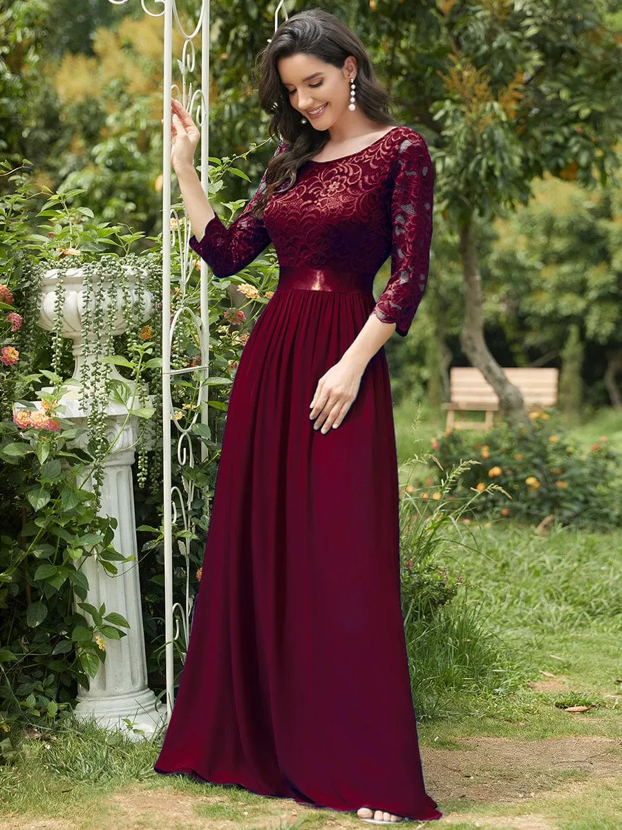 Custom Size See-Through Maxi Lace Evening Dress with Half Sleeve