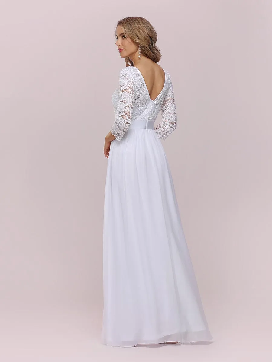 Custom Size See-Through Maxi Lace Evening Dress with Half Sleeve