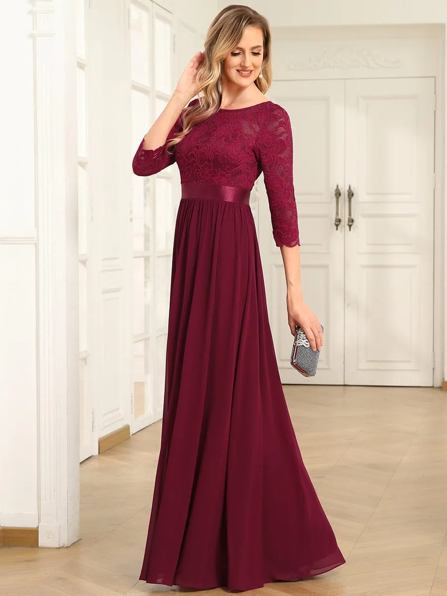 Custom Size See-Through Maxi Lace Evening Dress with Half Sleeve