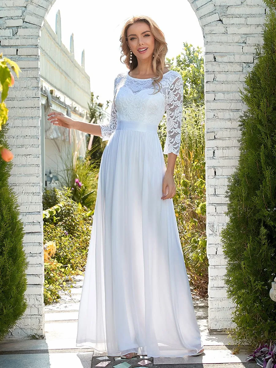 Custom Size See-Through Maxi Lace Evening Dress with Half Sleeve