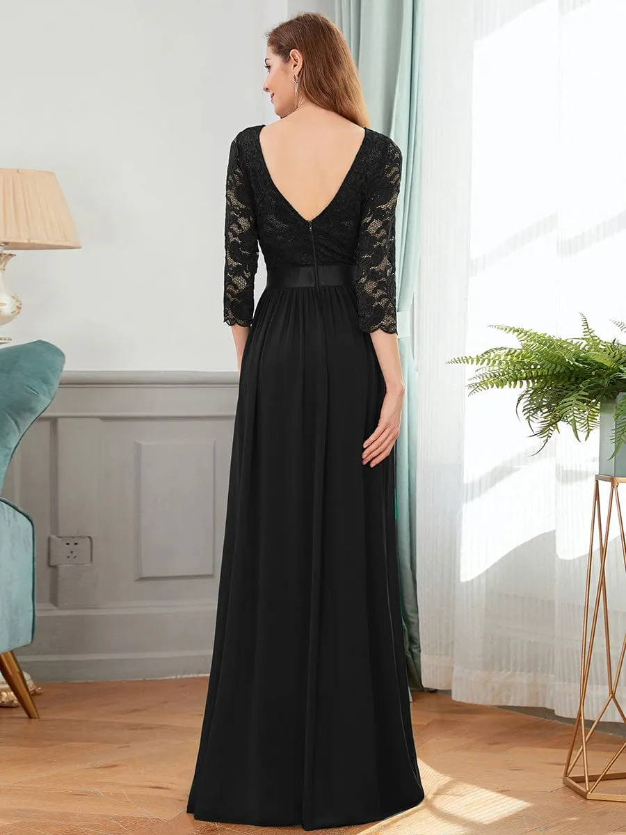 Custom Size See-Through Maxi Lace Evening Dress with Half Sleeve