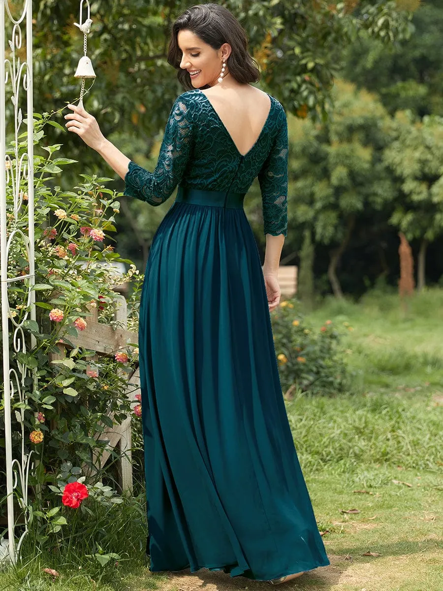 Custom Size See-Through Maxi Lace Evening Dress with Half Sleeve