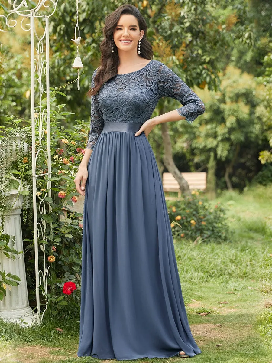 Custom Size See-Through Maxi Lace Evening Dress with Half Sleeve