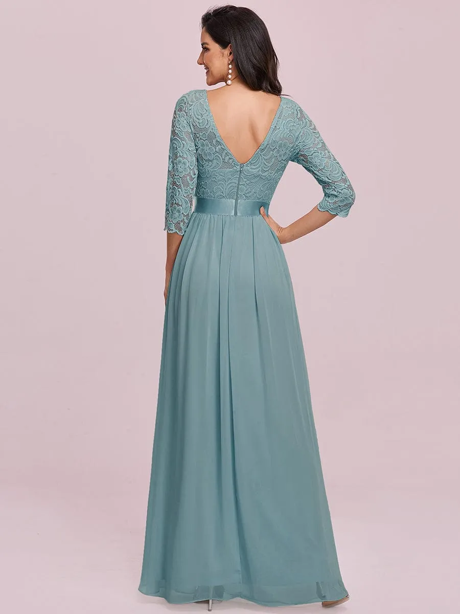 Custom Size See-Through Maxi Lace Evening Dress with Half Sleeve