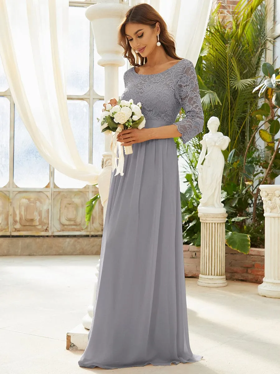 Custom Size See-Through Maxi Lace Evening Dress with Half Sleeve