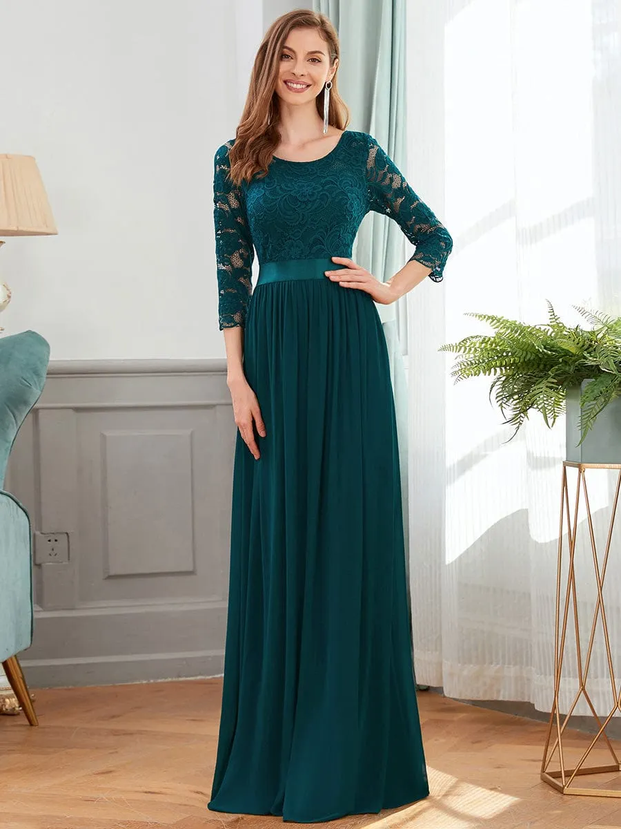 Custom Size See-Through Maxi Lace Evening Dress with Half Sleeve