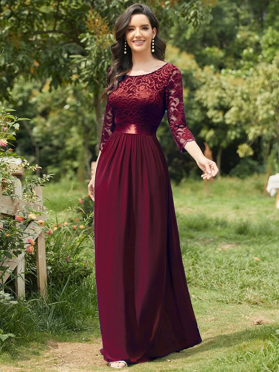 Custom Size See-Through Maxi Lace Evening Dress with Half Sleeve