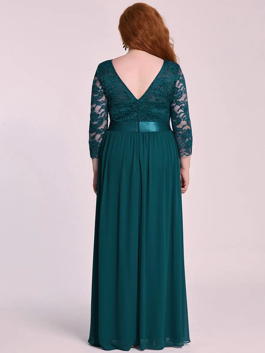 Custom Size See-Through Maxi Lace Evening Dress with Half Sleeve