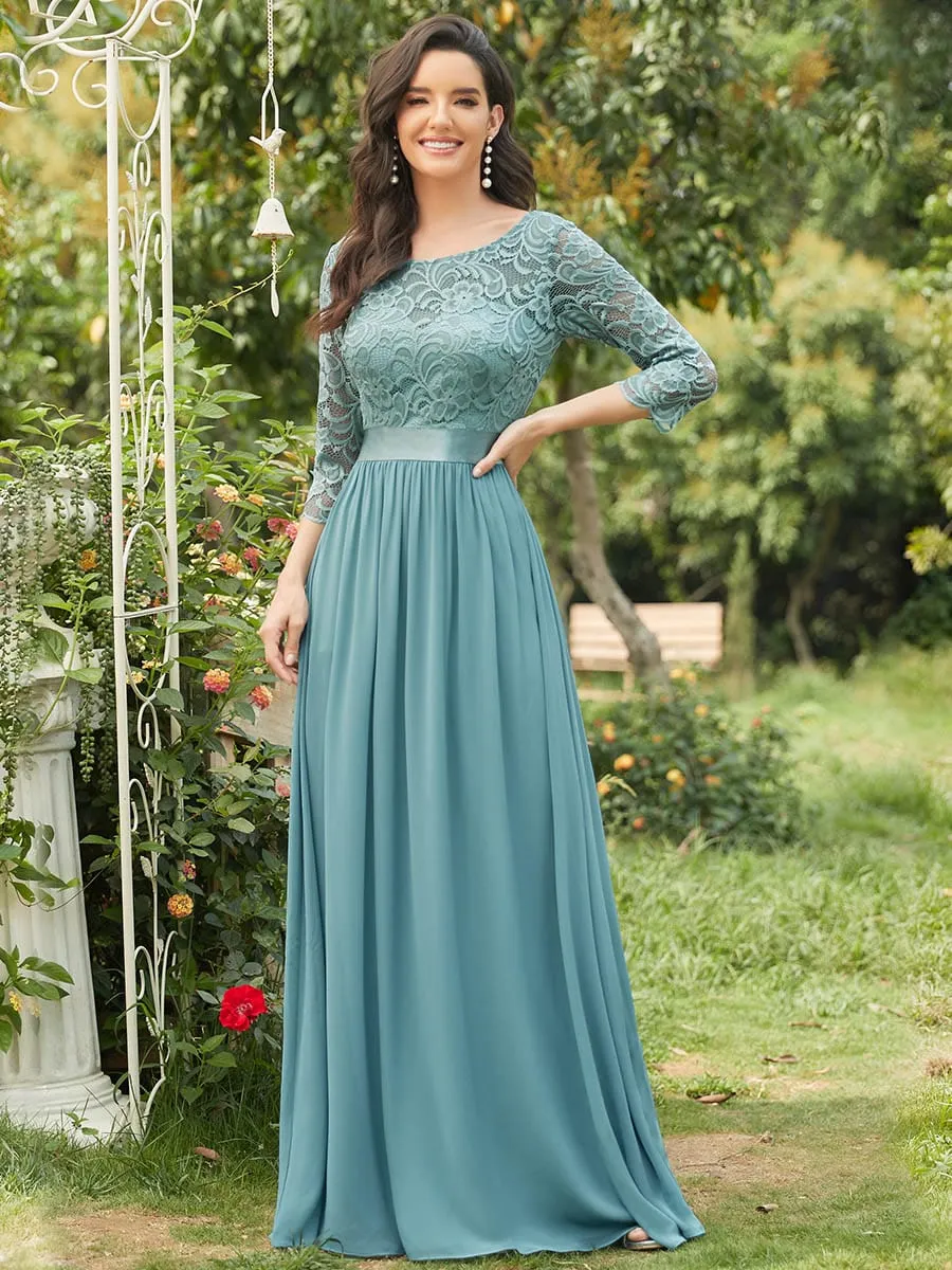Custom Size See-Through Maxi Lace Evening Dress with Half Sleeve