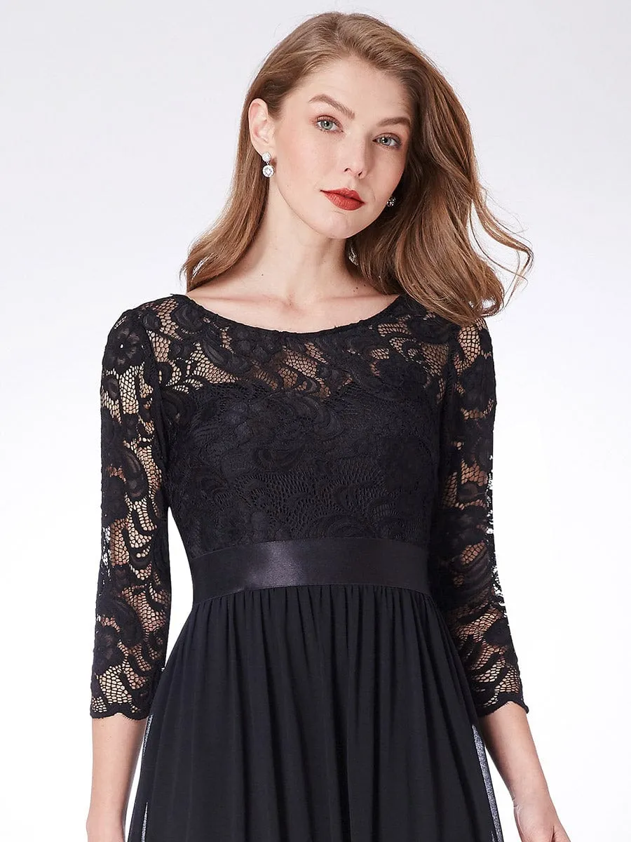 Custom Size See-Through Maxi Lace Evening Dress with Half Sleeve
