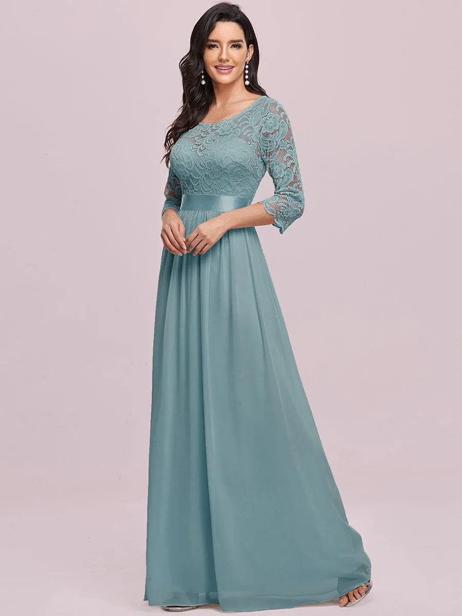 Custom Size See-Through Maxi Lace Evening Dress with Half Sleeve