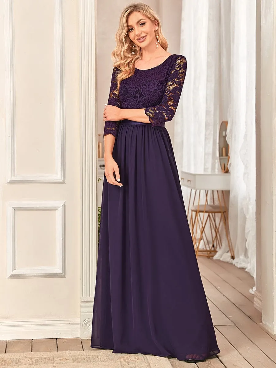 Custom Size See-Through Maxi Lace Evening Dress with Half Sleeve