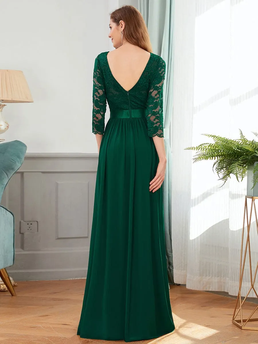Custom Size See-Through Maxi Lace Evening Dress with Half Sleeve